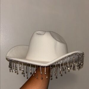White Cowboy Hat with Silver Fringe